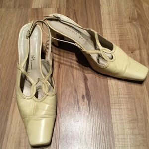 Michel Perry Cream closed toe heel offers welcome